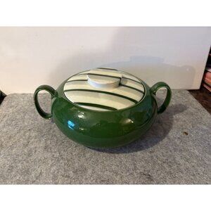MCM Green /Green White Stripe Sugar Bowl 10" Handle to Handle  # 2719